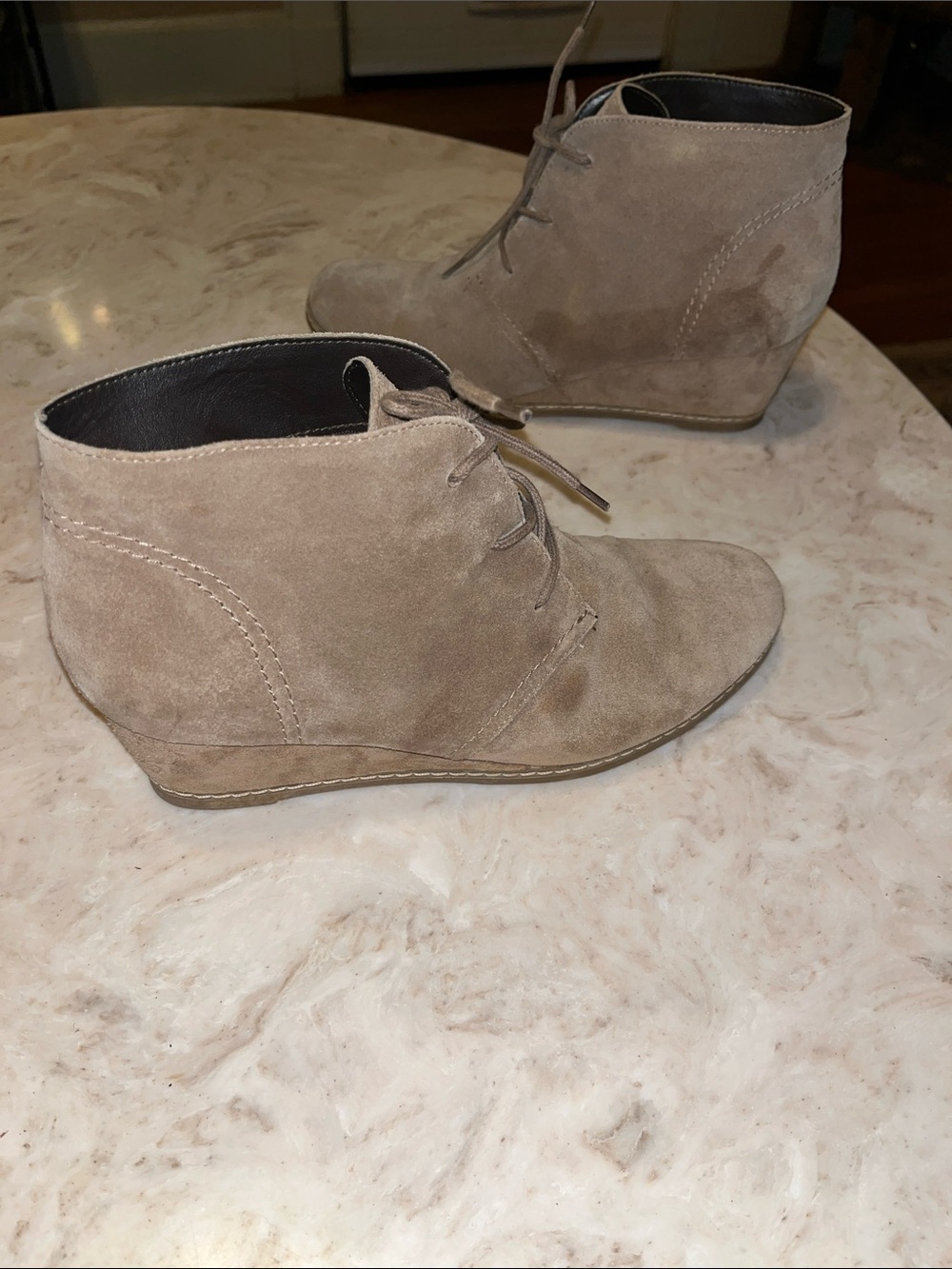 Bjorndal Taupe Suede Lace-Up Wedge Ankle Booties